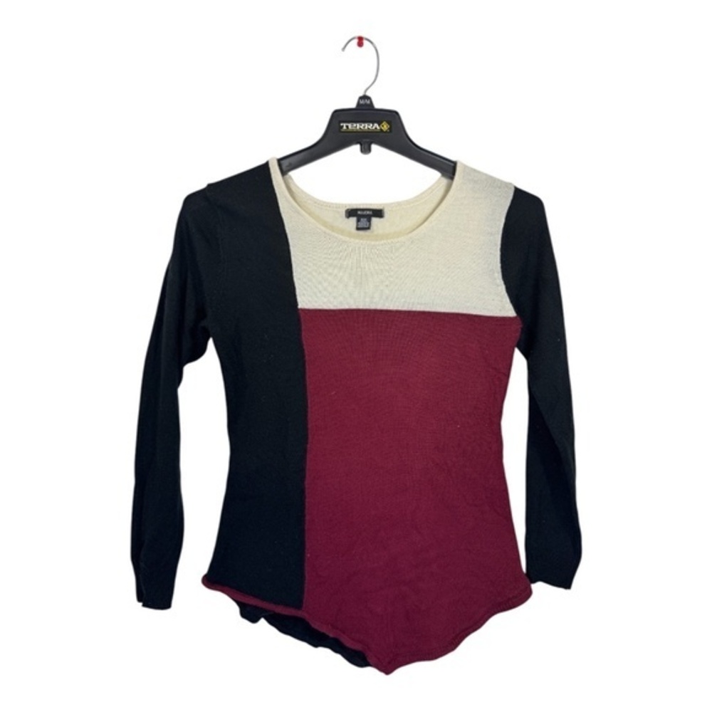 Majora Sweater Womens Size Medium Colorblock Long Sleeve Knit Black White Red
